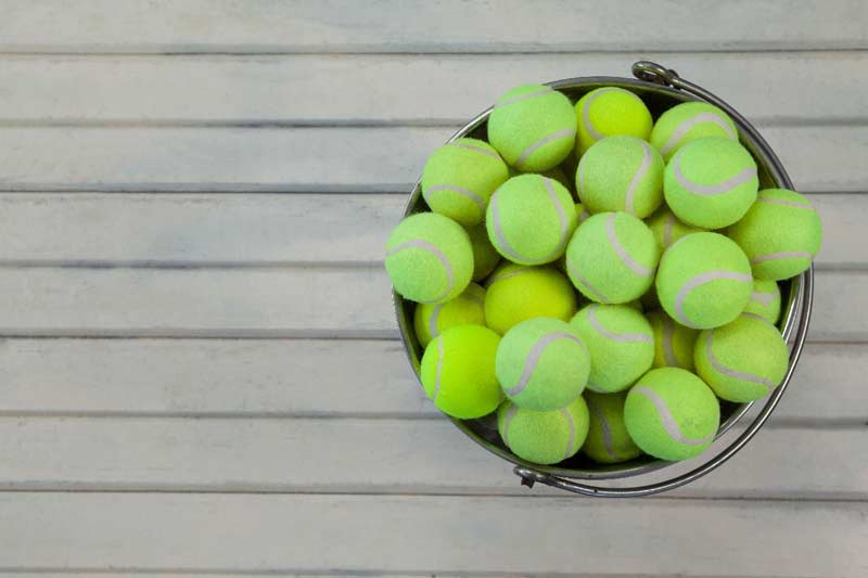 Tennis balls in a bucket