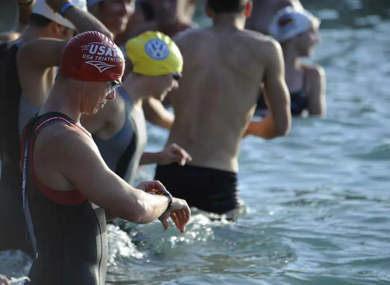 Swimmers at the start of triathlon